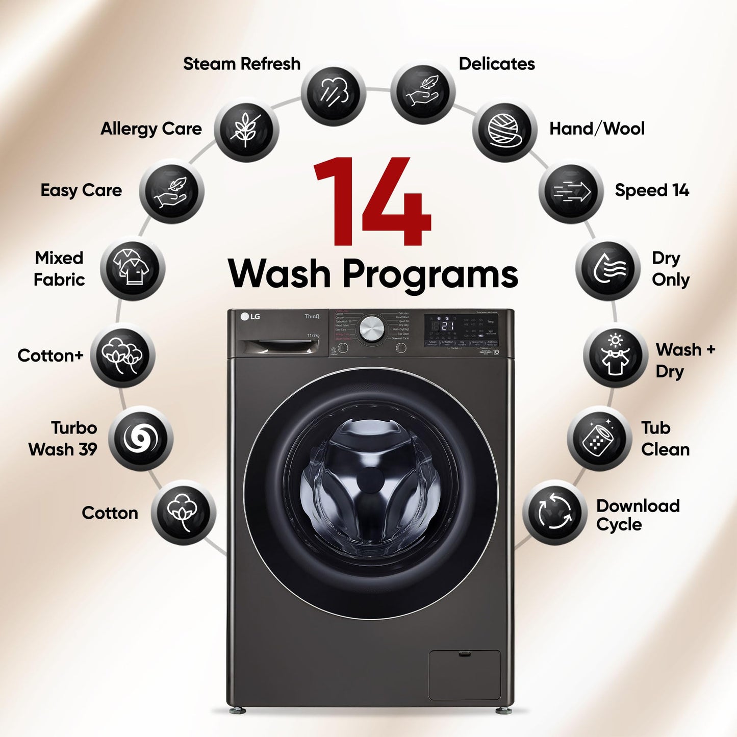 LG 11 Kg (Wash) / 7 Kg (Dry), AI Direct Drive Technology, Steam+ & Wi-Fi Front Load Fully Automatic Washer Dryer (FHD1107STB, Intelligent & Convenient Fabric Care, Wrinkle Care, Black Steel) 