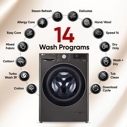 LG 11 Kg (Wash) / 7 Kg (Dry), AI Direct Drive Technology, Steam+ & Wi-Fi Front Load Fully Automatic Washer Dryer (FHD1107STB, Intelligent & Convenient Fabric Care, Wrinkle Care, Black Steel) 