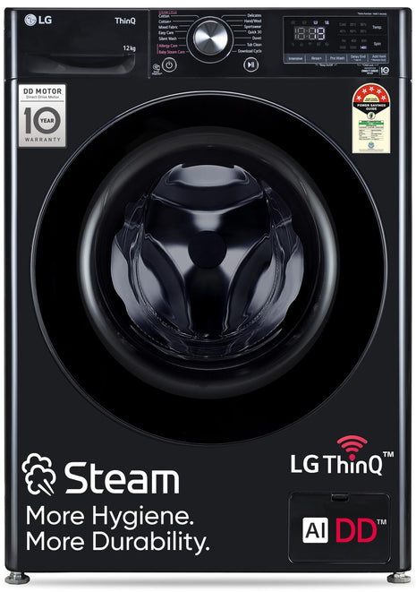 LG 12 Kg, 5 Star, AI Direct Drive Technology, Wi-Fi, Steam Fully Automatic Front Load Washing Machine (FHP1412Z5O, Intelligent & Convenient Fabric Care, Allergy Care, Remote Control, Onyx Black) 