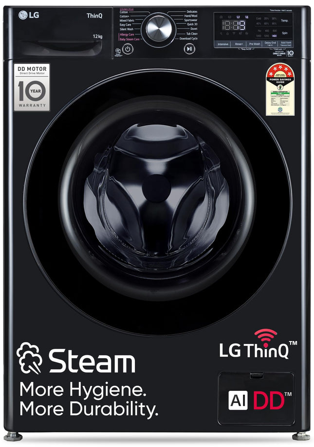 LG 12 Kg, 5 Star, AI Direct Drive Technology, Wi-Fi, Steam Fully Automatic Front Load Washing Machine (FHP1412Z5O, Intelligent & Convenient Fabric Care, Allergy Care, Remote Control, Onyx Black) 