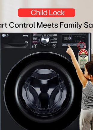 LG 12 Kg, 5 Star, AI Direct Drive Technology, Wi-Fi, Steam Fully Automatic Front Load Washing Machine (FHP1412Z5O, Intelligent & Convenient Fabric Care, Allergy Care, Remote Control, Onyx Black) 