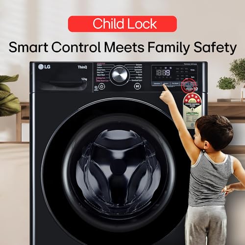 LG 12 Kg, 5 Star, AI Direct Drive Technology, Wi-Fi, Steam Fully Automatic Front Load Washing Machine (FHP1412Z5O, Intelligent & Convenient Fabric Care, Allergy Care, Remote Control, Onyx Black) 