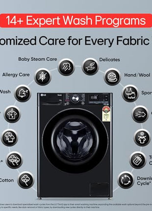 LG 12 Kg, 5 Star, AI Direct Drive Technology, Wi-Fi, Steam Fully Automatic Front Load Washing Machine (FHP1412Z5O, Intelligent & Convenient Fabric Care, Allergy Care, Remote Control, Onyx Black) 
