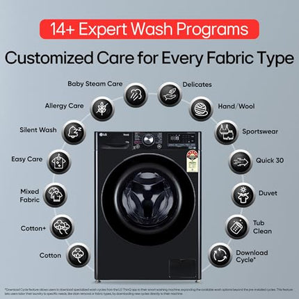 LG 12 Kg, 5 Star, AI Direct Drive Technology, Wi-Fi, Steam Fully Automatic Front Load Washing Machine (FHP1412Z5O, Intelligent & Convenient Fabric Care, Allergy Care, Remote Control, Onyx Black) 