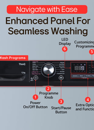 LG 12 Kg, 5 Star, AI Direct Drive Technology, Wi-Fi, Steam Fully Automatic Front Load Washing Machine (FHP1412Z5O, Intelligent & Convenient Fabric Care, Allergy Care, Remote Control, Onyx Black) 