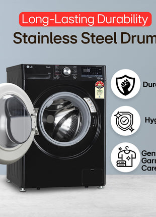 LG 12 Kg, 5 Star, AI Direct Drive Technology, Wi-Fi, Steam Fully Automatic Front Load Washing Machine (FHP1412Z5O, Intelligent & Convenient Fabric Care, Allergy Care, Remote Control, Onyx Black) 