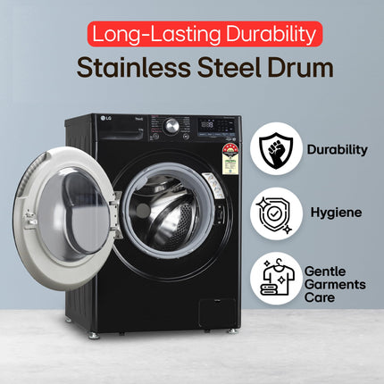 LG 12 Kg, 5 Star, AI Direct Drive Technology, Wi-Fi, Steam Fully Automatic Front Load Washing Machine (FHP1412Z5O, Intelligent & Convenient Fabric Care, Allergy Care, Remote Control, Onyx Black) 
