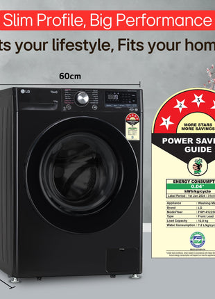 LG 12 Kg, 5 Star, AI Direct Drive Technology, Wi-Fi, Steam Fully Automatic Front Load Washing Machine (FHP1412Z5O, Intelligent & Convenient Fabric Care, Allergy Care, Remote Control, Onyx Black) 