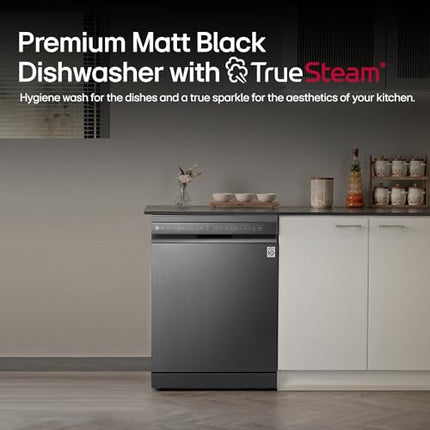 LG 14 Place Setting Free Standing Dish Washer with TrueSteam, QuadWash, EasyRack Plus, Wi-Fi Enabled (DFB424FM, Matte Black, Inverter Direct Drive Motor) 