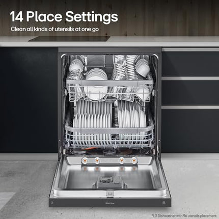 LG 14 Place Setting Free Standing Dish Washer with TrueSteam, QuadWash, EasyRack Plus, Wi-Fi Enabled (DFB424FM, Matte Black, Inverter Direct Drive Motor) 