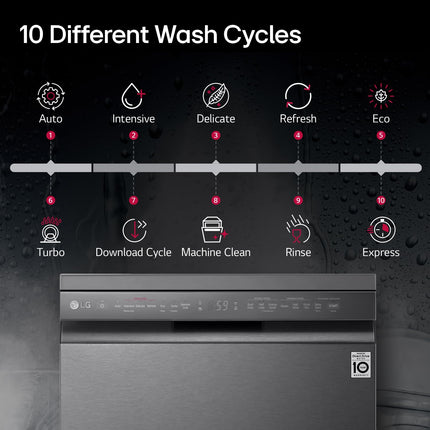 LG 14 Place Setting Free Standing Dish Washer with TrueSteam, QuadWash, EasyRack Plus, Wi-Fi Enabled (DFB424FM, Matte Black, Inverter Direct Drive Motor) 