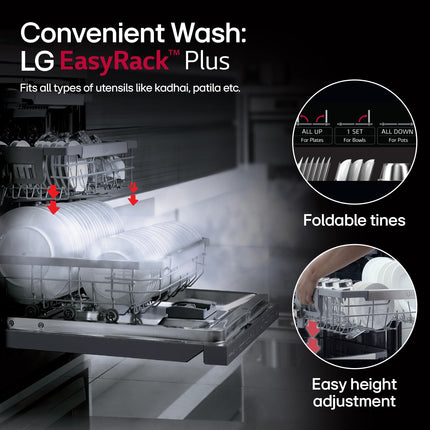 LG 14 Place Setting Free Standing Dish Washer with TrueSteam, QuadWash, EasyRack Plus, Wi-Fi Enabled (DFB424FM, Matte Black, Inverter Direct Drive Motor) 