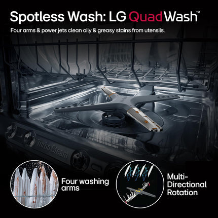 LG 14 Place Setting Free Standing Dish Washer with TrueSteam, QuadWash, EasyRack Plus, Wi-Fi Enabled (DFB424FM, Matte Black, Inverter Direct Drive Motor) 