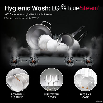 LG 14 Place Setting Free Standing Dish Washer with TrueSteam, QuadWash, EasyRack Plus, Wi-Fi Enabled (DFB424FM, Matte Black, Inverter Direct Drive Motor) 