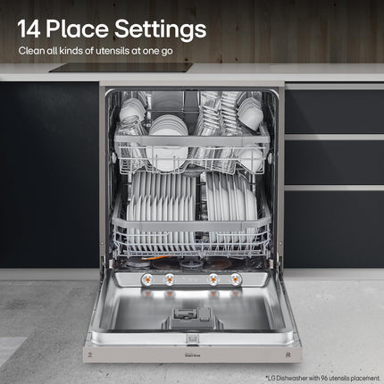 LG 14 Place Setting Free Standing Dish Washer with TrueSteam, QuadWash, EasyRack Plus, Wi-Fi Enabled (DFB424FP, Silver, Inverter Direct Drive Motor) 