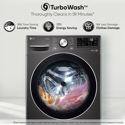 LG 15 Kg (Wash) / 8 Kg (Dry) Ai Direct Drive With Wi-Fi Fully Automatic Front Load Washer Dryer (Fhd1508Stb, With Steam Remove Allergen & Turbowash, Black Vcm) 