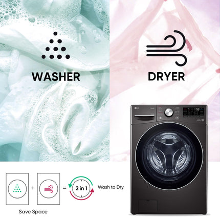 LG 15 Kg (Wash) / 8 Kg (Dry) Ai Direct Drive With Wi-Fi Fully Automatic Front Load Washer Dryer (Fhd1508Stb, With Steam Remove Allergen & Turbowash, Black Vcm) 