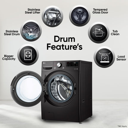 LG 15 Kg (Wash) / 8 Kg (Dry) Ai Direct Drive With Wi-Fi Fully Automatic Front Load Washer Dryer (Fhd1508Stb, With Steam Remove Allergen & Turbowash, Black Vcm) 
