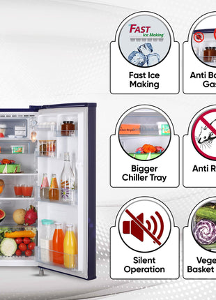 LG 185 L, 4 Star, Smart Inverter, Direct-Cool Single Door Refrigerator (GL-B199OBEY, Blue Euphoria, Smart Connect & Fast Ice Making) 
