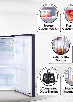 LG 185 L, 4 Star, Smart Inverter, Direct-Cool Single Door Refrigerator (GL-B199OBEY, Blue Euphoria, Smart Connect & Fast Ice Making) 