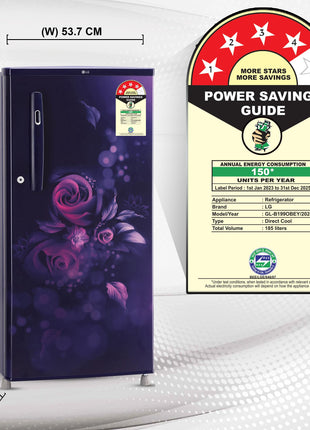 LG 185 L, 4 Star, Smart Inverter, Direct-Cool Single Door Refrigerator (GL-B199OBEY, Blue Euphoria, Smart Connect & Fast Ice Making) 