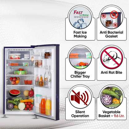 LG 185 L, 4 Star, Smart Inverter, Direct-Cool Single Door Refrigerator (GL-B199OBEY, Blue Euphoria, Smart Connect & Fast Ice Making) 