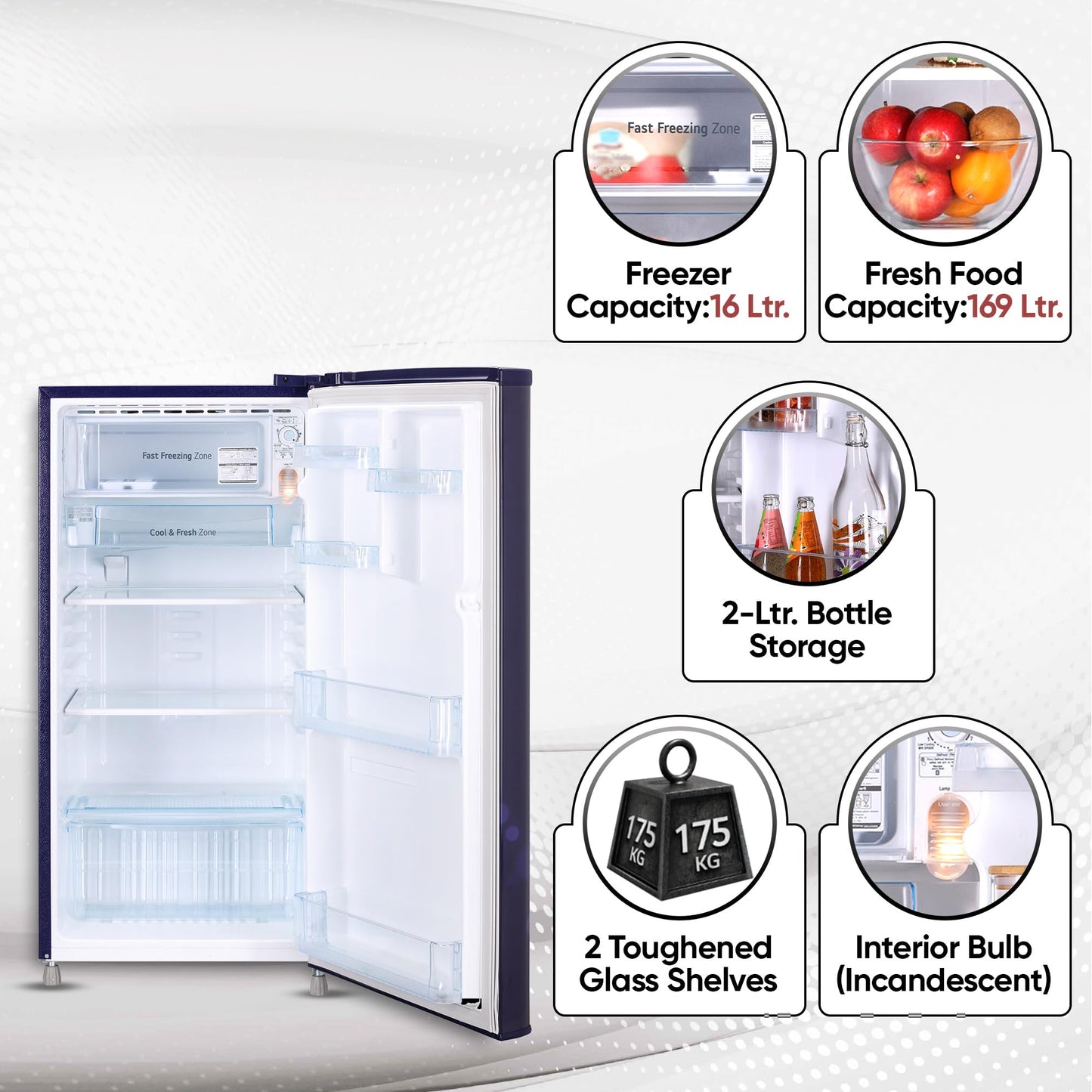 LG 185 L, 4 Star, Smart Inverter, Direct-Cool Single Door Refrigerator (GL-B199OBEY, Blue Euphoria, Smart Connect & Fast Ice Making) 