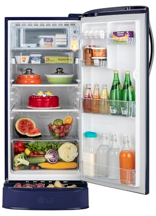 LG 185 L, 5 Star, Smart Inverter Compressor, Direct Cool Single Door Refrigerator (GL-D201ABIU.BBIZEBN, Blue ILAN, Moist N Fresh, Auto Smart Connect & Base Stand Drawer) 