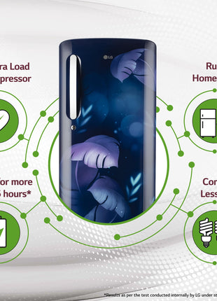 LG 185 L, 5 Star, Smart Inverter Compressor, Direct Cool Single Door Refrigerator (GL-D201ABIU.BBIZEBN, Blue ILAN, Moist N Fresh, Auto Smart Connect & Base Stand Drawer) 