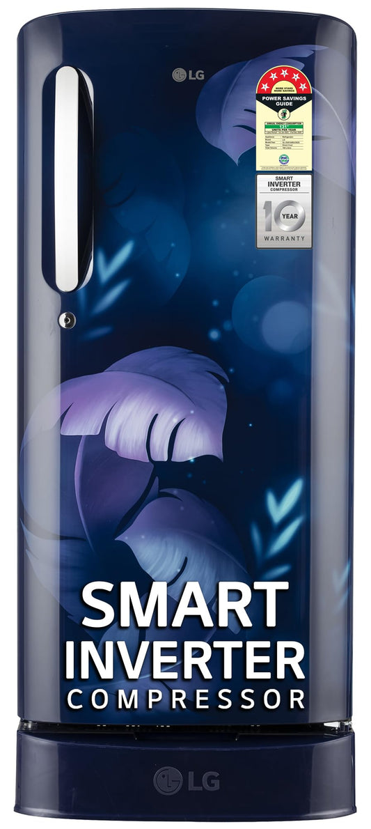 LG 185 L, 5 Star, Smart Inverter Compressor, Direct Cool Single Door Refrigerator (GL-D201ABIU.BBIZEBN, Blue ILAN, Moist N Fresh, Auto Smart Connect & Base Stand Drawer) 