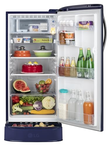 LG 185 L, 5 Star, Smart Inverter Compressor, Direct Cool Single Door Refrigerator (GL-D201ABIU.BBIZEBN, Blue ILAN, Moist N Fresh, Auto Smart Connect & Base Stand Drawer) 