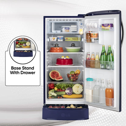 LG 185 L, 5 Star, Smart Inverter Compressor, Direct Cool Single Door Refrigerator (GL-D201ABIU.BBIZEBN, Blue ILAN, Moist N Fresh, Auto Smart Connect & Base Stand Drawer) 