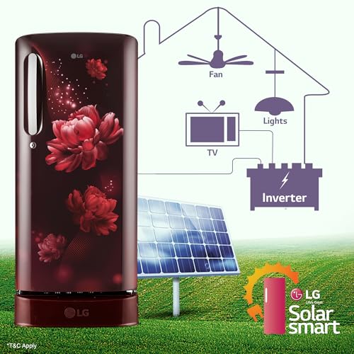 LG 185 L, 5 Star, Smart Inverter, Direct-Cool Single Door Refrigerator (GL-D201ASCU.BSCZEBN, Scarlet Charm, Base stand with drawer & Fast Ice Making) 