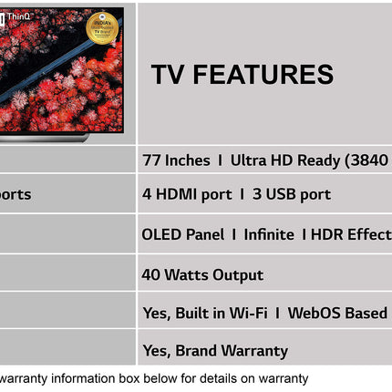 LG 195 cms (77 inches) 4K Ultra HD Smart OLED TV OLED77C9PTA | With Built-in Alexa (Dark Meteo Titanium) (2019 Model) 