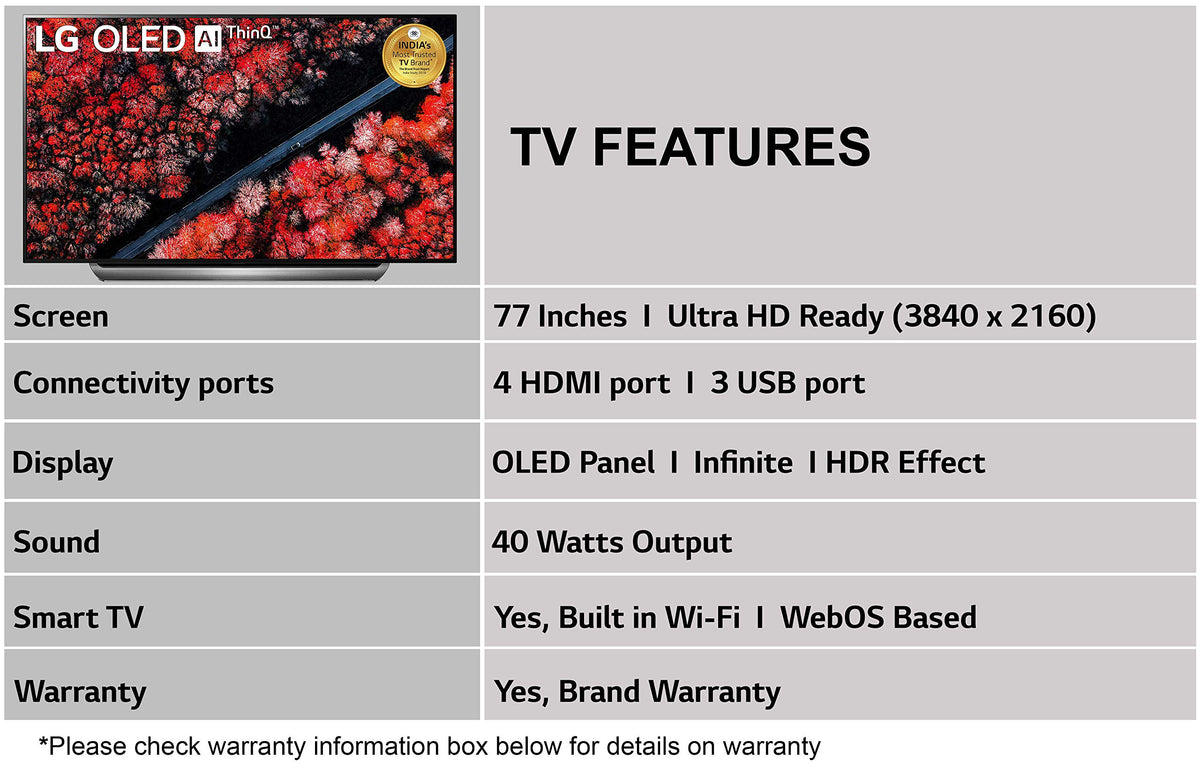 LG 195 cms (77 inches) 4K Ultra HD Smart OLED TV OLED77C9PTA | With Built-in Alexa (Dark Meteo Titanium) (2019 Model) 