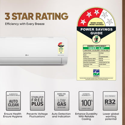 LG 2 Ton 3 Star DUAL Inverter Split AC (Copper, AI Convertible 6-in-1, Diet Mode+, Faster Cooling & Energy Saving, 4 Way Swing, HD Filter with Anti-Virus Protection, US-Q24ENXE, White) 