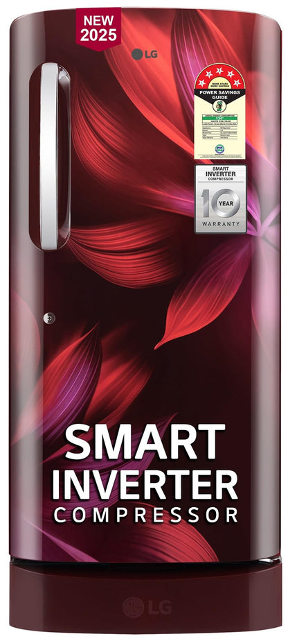 LG 210 L, 5 Star, Direct Cool, Smart Inverter Compressor, Single Door Refrigerator (2025 Model, GL-D231ASAU, Scarlet Aurora, Moist 'N' Fresh, Base stand with Drawer & Fast Ice Making) 
