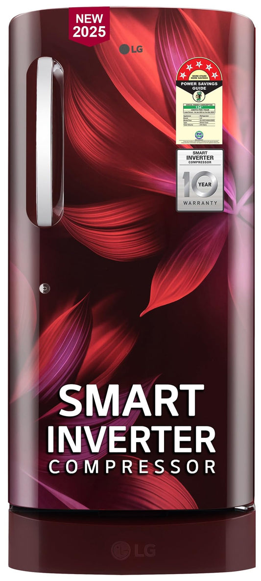 LG 210 L, 5 Star, Direct Cool, Smart Inverter Compressor, Single Door Refrigerator (2025 Model, GL-D231ASAU, Scarlet Aurora, Moist 'N' Fresh, Base stand with Drawer & Fast Ice Making) 