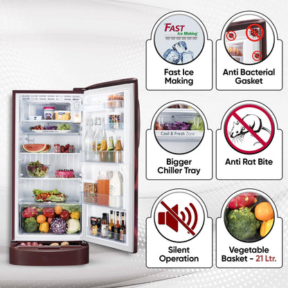 LG 210 L, 5 Star, Direct Cool, Smart Inverter Compressor, Single Door Refrigerator (2025 Model, GL-D231ASAU, Scarlet Aurora, Moist 'N' Fresh, Base stand with Drawer & Fast Ice Making) 