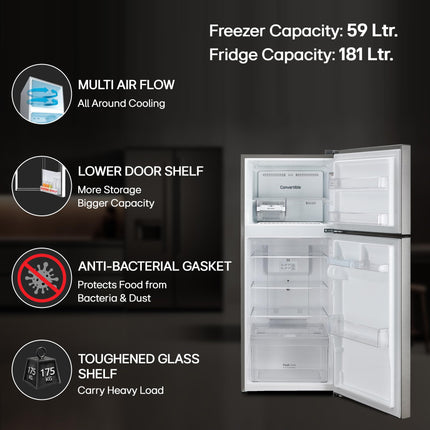 LG 240 L 3 Star Frost-Free Smart Inverter Double Door Refrigerator (GL-S292RDSX, Dazzle Steel, Convertible & Multi Air Flow Cooling) 