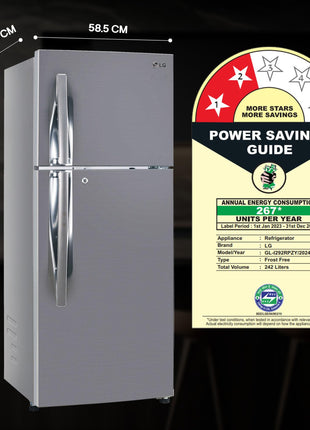 LG 242 L 2 Star Frost Free Smart Inverter Double Door Refrigerator ( GL-I292RPZY, Shiny Steel, Door Cooling +) 