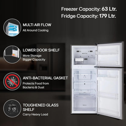 LG 242 L 2 Star Frost Free Smart Inverter Double Door Refrigerator ( GL-I292RPZY, Shiny Steel, Door Cooling +) 