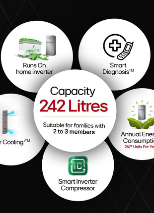 LG 242 L 2 Star Frost Free Smart Inverter Double Door Refrigerator ( GL-I292RPZY, Shiny Steel, Door Cooling +) 