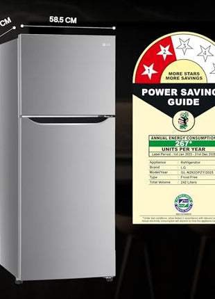 LG 242 L 2 Star Frost-Free Smart Inverter Double Door Refrigerator (GL-N292DPZY, Shiny Steel, Smart Connect & Multi Air Flow) 