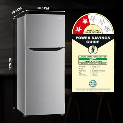 LG 242 L 2 Star Frost-Free Smart Inverter Double Door Refrigerator (GL-N292DPZY, Shiny Steel, Smart Connect & Multi Air Flow) 