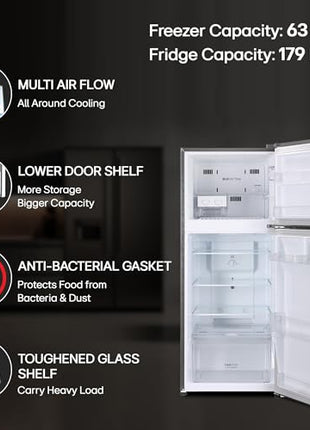 LG 242 L 2 Star Frost-Free Smart Inverter Double Door Refrigerator (GL-N292DPZY, Shiny Steel, Smart Connect & Multi Air Flow) 