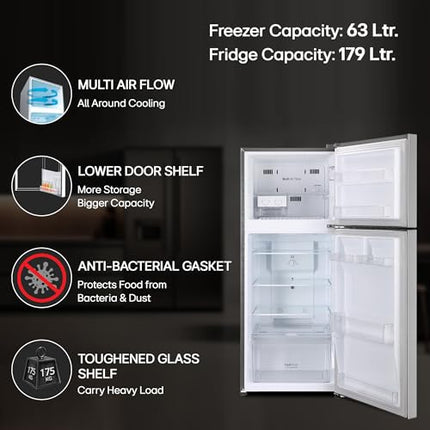LG 242 L 2 Star Frost-Free Smart Inverter Double Door Refrigerator (GL-N292DPZY, Shiny Steel, Smart Connect & Multi Air Flow) 