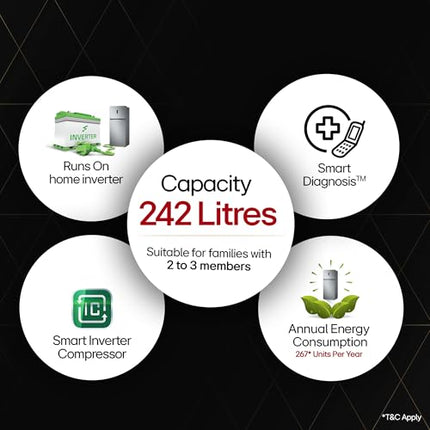 LG 242 L 2 Star Frost-Free Smart Inverter Double Door Refrigerator (GL-N292DPZY, Shiny Steel, Smart Connect & Multi Air Flow) 