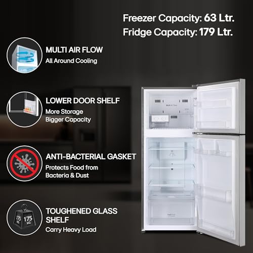 LG 242 L 2 Star Frost-Free Smart Inverter Double Door Refrigerator (GL-N292DPZY, Shiny Steel, Smart Connect & Multi Air Flow) 