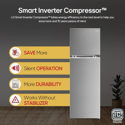 LG 272 L 3 Star Frost-Free Smart Inverter Compressor Double Door Refrigerator (GL-S312SPZX, Shiny Steel, Convertible & Multi Air Flow Cooling) 